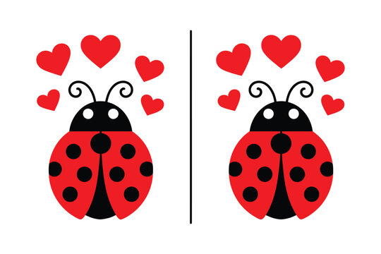 Flying Ladybug and Heart Vector, dotted polka dot pattern, spring illustration, ladybug symbol of luck, protection, resistance, and prosperity, also represents senseless violence, flat vector design.