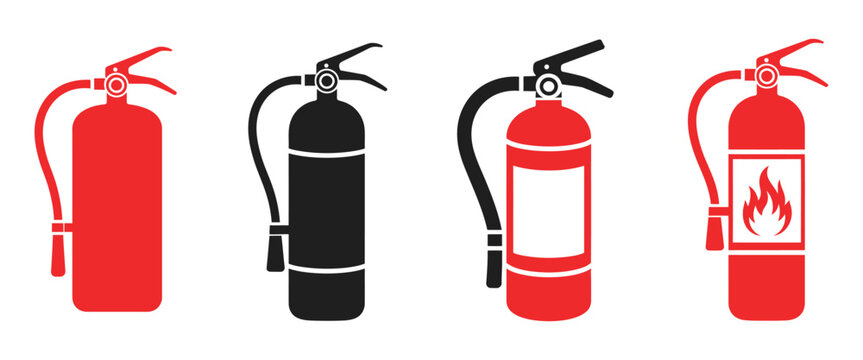 Fire Extinguisher Icon, workplace safety symbol, fire protection equipment, emergency signage illustration, industrial hazard prevention, firefighter tool vector, flat design isolated on white backgro