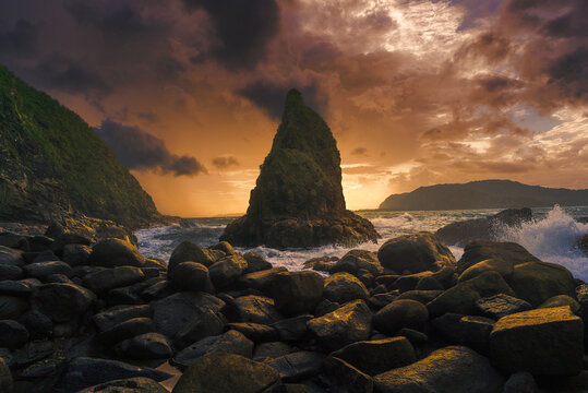 sunset at the beach from Pantai Papuma Jember East Java Indonesia