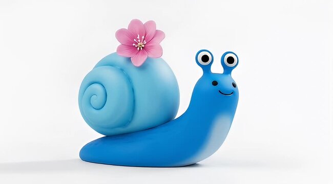 Cute cartoon snail with a blue shell and a pink flower