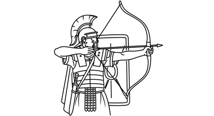 Ancient Roman Archer with Bow and Arrow, Ready to Fire, Military History Illustration