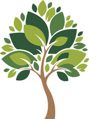 Fototapeta premium Elegant leafy tree illustration with layered green leaves, smooth curved trunk, minimalist flat design