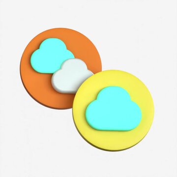Modern 3D cloud computing icons on circular bases representing online storage and network services