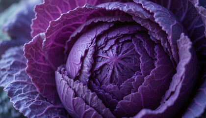 Obraz premium Close Up Of Purple Cabbage Leaf Showing Intricate Vein Structure Landscape Image