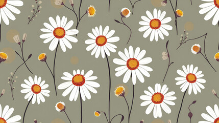 Obraz premium Abstract floral seamless pattern with chamomile. Trendy hand drawn textures. Modern abstract design for paper, cover, fabric and other uses
