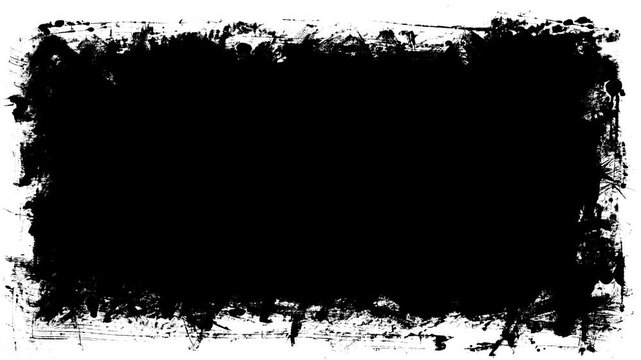 Grunge Texture Frame Overlay.Abstract black and white grunge border with scratches and paint splatters.Video 4k resolution