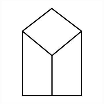 A minimalist line art illustration depicting an ambiguous three-dimensional geometric shape, 