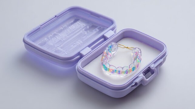 Clear aligner and case against white background ideal for dental health concepts