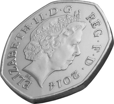 Closeup of the British 50 Pence coin. British money Currency.