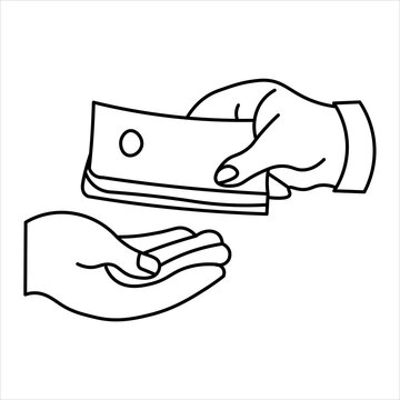Illustration of one hand giving money to another open hand, symbolizing a transaction or payment.