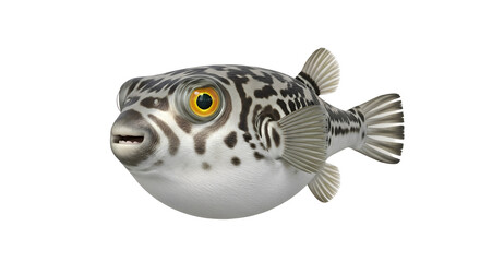 Detailed illustration of a pufferfish with distinctive black and white spots and a large eye