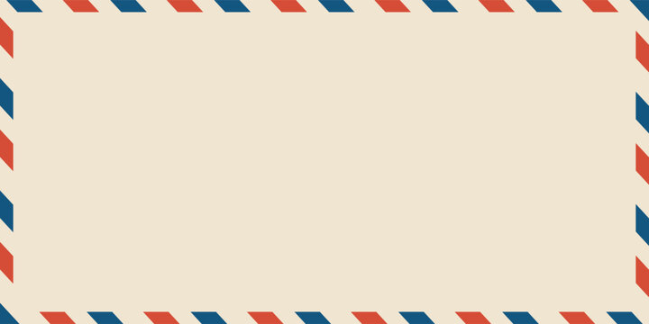 Airmail envelope frame. Commercial envelope. International vintage letter border. Retro air mail postcard with blue and red stripes. Blank correspondence paper template.eps,10