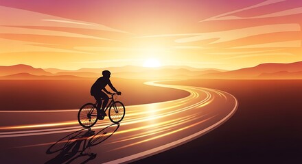 Obraz premium Bicycle Silhouette on Sunset Road