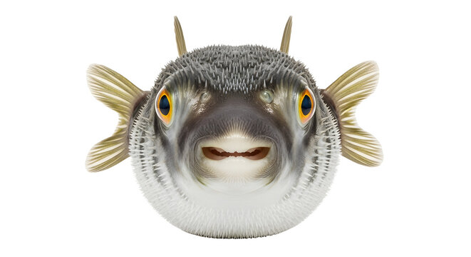 Close up of a pufferfish with a surprised expression on its face