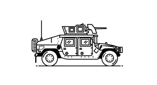 Military Humvee Vehicle Line Art Illustration