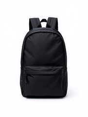Fototapeta premium Black minimalist backpack isolated on white background. Modern school or travel bag mockup with clean design, ideal for branding, retail presentation, lifestyle, student, and fashion accessory concept