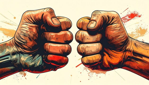 Close up of two fists bumping illustration of teamwork and success