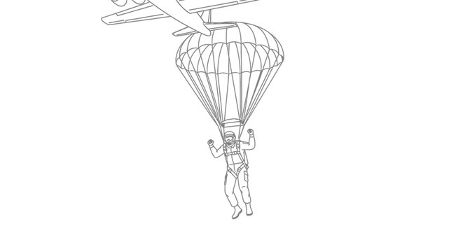 Skydiver Jumps From Airplane with Open Parachute, Mid-Air Adventure