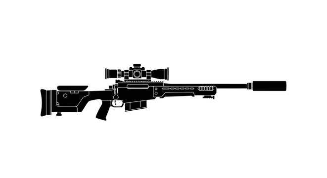 Sniper Rifle with Silencer and Scope - Black Silhouette Icon