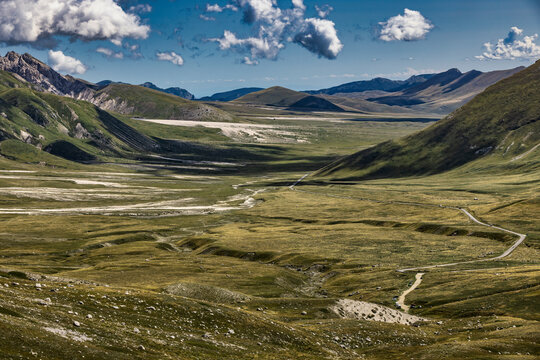 Mountain valley landscape in the Apennines, Abruzzo, Italy