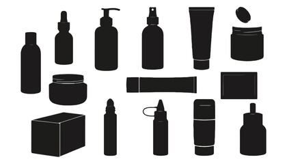 Cosmetic bottle vector silhouettes for beauty product branding and packaging design