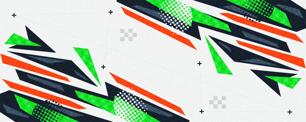 Fototapeta premium Trendy Abstract Background with Geometric Shapes, Halftone Patterns, and Textured Effects. Suitable for Banner or Poster Design for Sports or Game Events