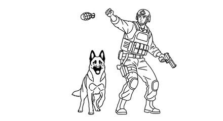 Obraz premium Special Forces Soldier and Police Dog with Grenade and Gun, Tactical Operation