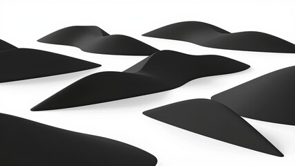 Fototapeta premium Abstract black curved forms resembling rolling sand dunes on white background