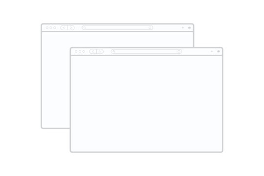 Minimalist browser window frames showing stacked layout for web design development work mockups featuring navigation bars and empty content areas in clean vector outline style for digital workspace.