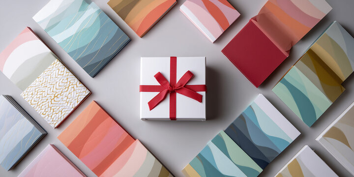 Geschenkverpackungen und schleifen in einem sch&ouml;nen Design mit ansprechenden Hintergrund. Werbung, Geschenke, Pr&auml;sente