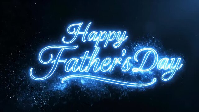 Happy Fathers Day Handwritten Script Typography With Blue Glow On Dark Background