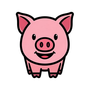 Cute Pink Cartoon Pig Character.