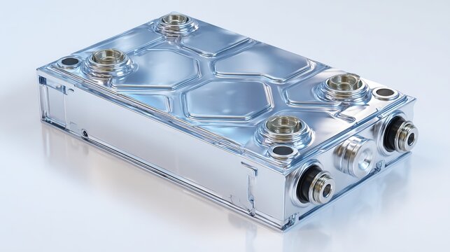 shiny aluminum hydraulic oil cooler with hexagonal pattern on top surface