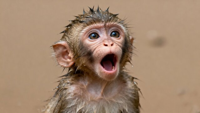 Surprised monkey with an open mouth looking shocked on nature background