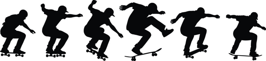 Dynamic sequence of a skateboarder performing various tricks and movements on a board © Mst
