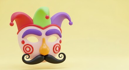 Fototapeta premium Funny Jester Mask Decoration for April Fools Day Party, Carnival Fun 3D