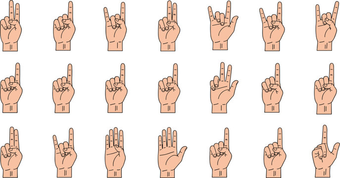 Hand counting numbers gesture icons set finger counting symbols one to ten educational vector illustration collection