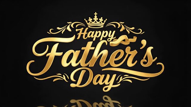 Luxury Black And Gold Happy Fathers Day Greeting With Ornate Script And Crown