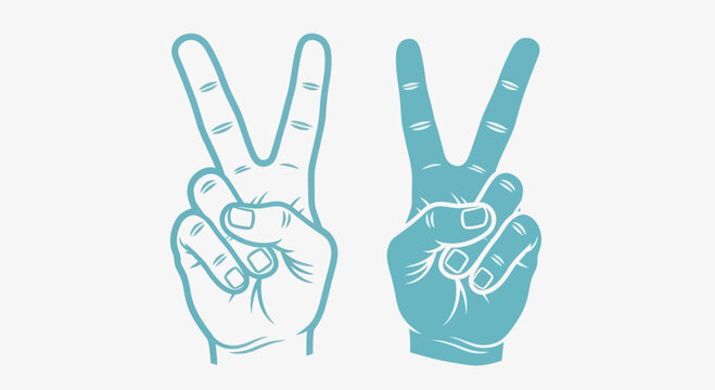 A vector graphic illustration of two hands making peace signs in a flat minimal design style on a white background