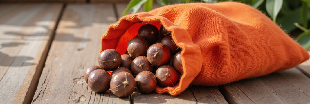 Soapnuts in Cotton Bag &ndash; Natural Organic Cleaning Solution for Eco-Conscious Lifestyle and Green Laundry Practices