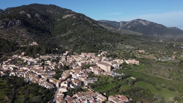 Orbiting around the village of Caimari, with the Tramuntana mountain range in the background. Mallorca, Spain.