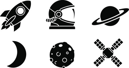 Space vector pattern with rocket, astronaut helmet, planet, moon, satellite, and asteroid icons © azad