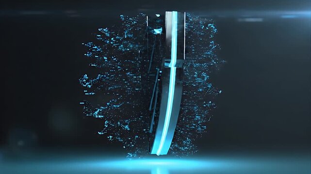 Futuristic Cyber Security Shield Protection Abstract CGI Animated Digital Network Data Flow Background with Glowing Blue Particles and Digital Matrix