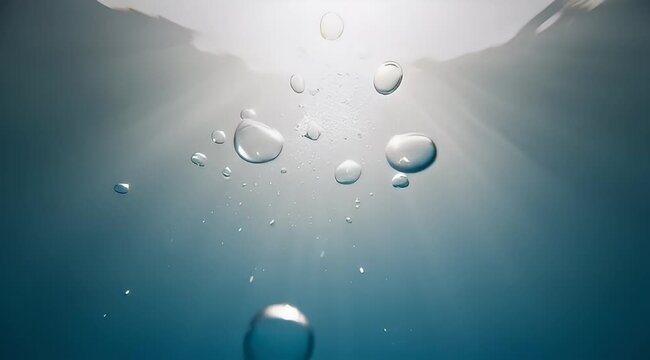 A serene underwater scene with rising air bubbles and diffused sunlight
