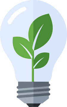 A clear light bulb containing a vibrant green plant with three leaves, symbolizing eco-friendly energy and sustainable innovation.