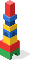 Fototapeta premium A vibrant, colorful tower constructed from various interlocking building blocks, showcasing a playful and creative structure.
