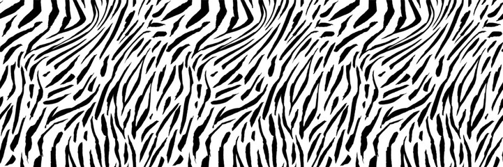 Zebra print seamless pattern. Bold black and white stripes all-over print. nimal-inspired textile design, safari backgrounds, and modern fashion projects. Seamless zebra skin texture. Exotic animal bg © babayuka