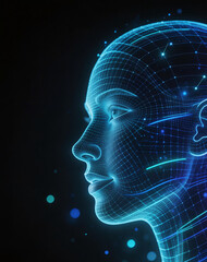 Obraz premium Cyber security support agent profile with luminous wireframe network lines