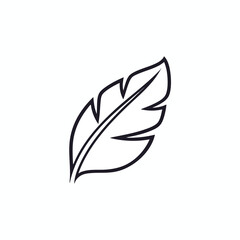 Fototapeta premium Black outline of a single quill feather on a white background