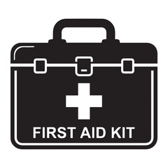 Obraz premium First aid kit medical box Icon Silhouette vector black design on a white background